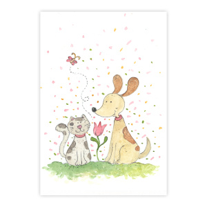 Felicitare pisică și cățel